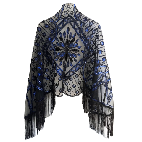 1920er Jahre Vintage Pailletten Schal Damen Netz Abend Cape Mit Quasten Retro Party Accessoire Perlen Schal Bankett Tuch