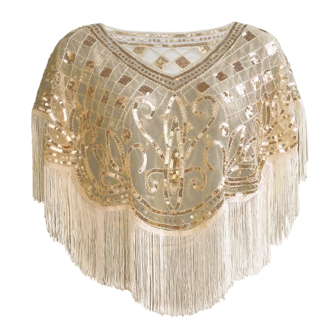 1920er Jahre Vintage Gatsby Pailletten Quasten Schal Für Damen Abendgesellschaft Bankett Netz Cape Hochzeit Abschlussball Dekoratives Tuch