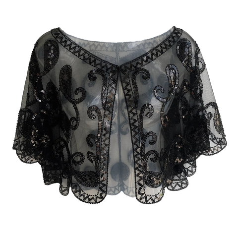 1920er Pailletten Schultertop Schal Damen Vintage Netzperlen Bolero Cape Retro Abendhochzeit Party Überwurf