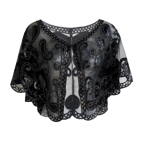1920er Pailletten Schultertop Schal Damen Vintage Netzperlen Bolero Cape Retro Abendhochzeit Party Überwurf