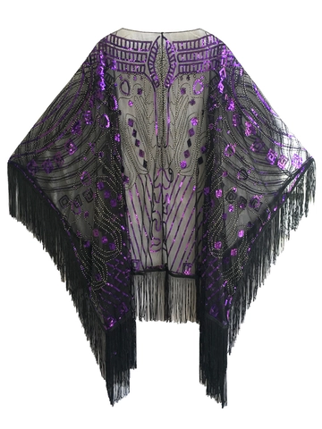 Chal de Flecos con Lentejuelas Vintage de los Años 1920 para Mujer Capa de Malla Estilo Gatsby para Fiesta Banquete