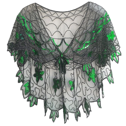 Vintage Εσάρπα με Πούλιες για Γυναίκες Στυλ 1920 Party Evening Bolero με Κέντημα Πεταλούδας Mesh Scalloped Hem Lacing Wrap