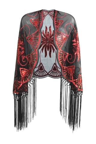 Chal de Mujer Vintage de los Años 1920 con Lentejuelas de Malla y Borlas Art Deco Capa para Fiesta de Gala Boda Novia Bufanda