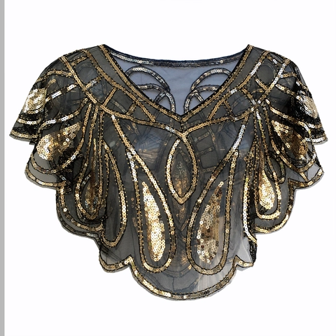 Damen Vintage Pailletten Netz Schal Capelet Art Deco Perlen Abend Bolero Für Hochzeit Party Gatsby Stil Deko Wickel