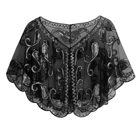 Capa De Mujer Retro 1920s Gatsby Lentejuelas Malla Chal Envoltura De Noche Para Boda Fiesta Novia Paisley Bolero Chaqueta Corta