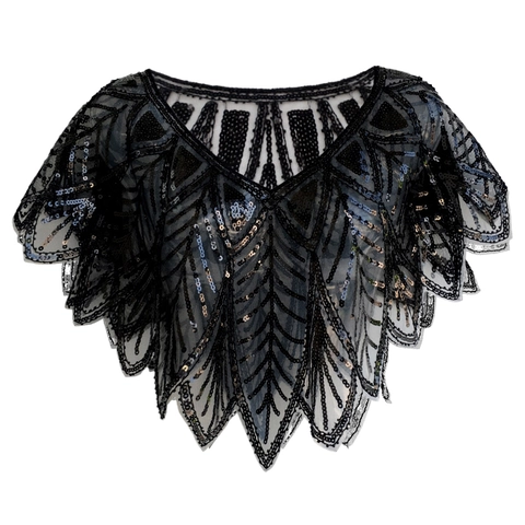 Dames Vintage Jaren 20 Gatsby Pailletten Kralen Sjaal Mesh Capelet Avondfeest Bruiloft Wrap Art Deco Bladpatroon Geschulpte Zoom