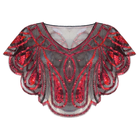 Vintage 1920er Pailletten Netz-Capelet Gatsby Abend Schultertuch Wellenkante Art Deco Bolero Für Party Hochzeit Damen