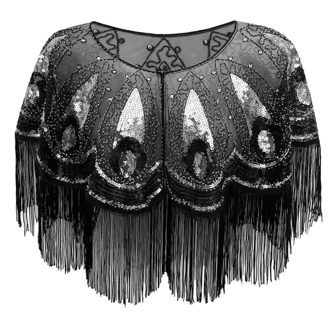 Chal Vintage Años 1920 Gatsby Lentejuelas Flecos para Mujer Fiesta de Noche Boda Poliéster Malla Capa Bolero Cover Up