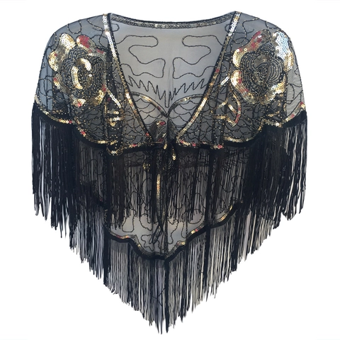Chal Vintage De Los Años 1920 Con Lentejuelas Y Borlas De Malla Con Abalorios Estola De Noche Gatsby Fiesta Capa Mujer Boda