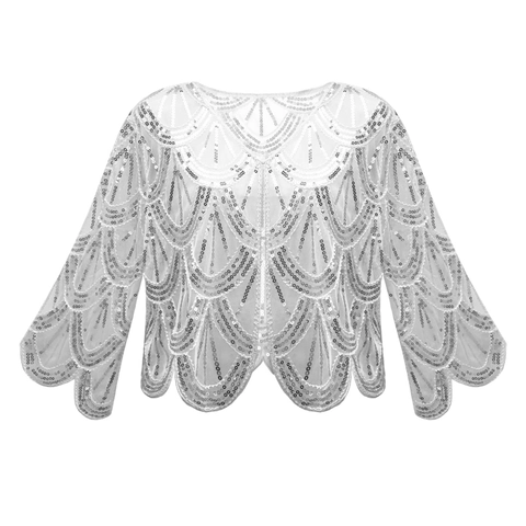 Chal de Malla con Lentejuelas Vintage de los Años 20 para Mujer Bolero Elegante Gatsby Fiesta Banquete Capa de Noche Malla Tul Shrug