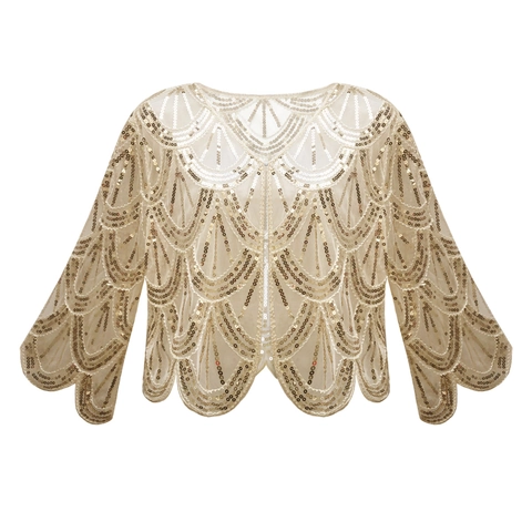 Chal de Malla con Lentejuelas Vintage de los Años 20 para Mujer Bolero Elegante Gatsby Fiesta Banquete Capa de Noche Malla Tul Shrug
