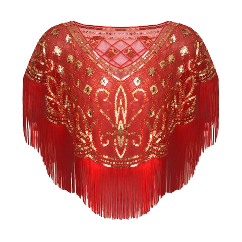 Chal de Lentejuelas y Borlas Vintage para Mujer Años 20 Gatsby Capa de Fiesta Bordado de Malla Calado Bolero de Novia Boda