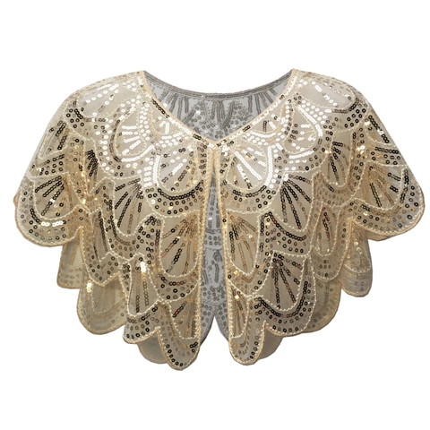 Vintage Damen Pailletten Schal Netz Beperlt Capelet Art Deco Abendgesellschaft Wickel Bolero Für Hochzeit Gatsby Kostüm Zubehör