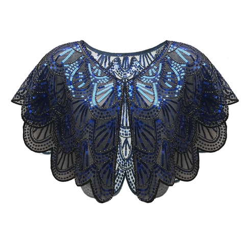 Vintage Damen Pailletten Schal Netz Beperlt Capelet Art Deco Abendgesellschaft Wickel Bolero Für Hochzeit Gatsby Kostüm Zubehör