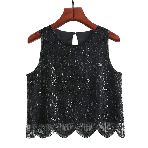 Elegant Beaded Sequin Tank Top Women Luxury Artificial Pearl Sleeveless Round Neck Scalloped Hem Vest For Party Banquet Clubwear