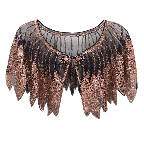 Scialle da Donna Vintage Anni 20 con Paillettes e Perline Capelet a Rete Cape da Sera Gatsby Festa Matrimonio Elegante Coprispalle