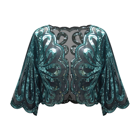 Dames Vintage Pailletten Bolero Sjaal Gatsby Stijl Kralen Mesh Cardigan Kort Jasje Voor Bruiloft Avondfeest Jurk Accessoire