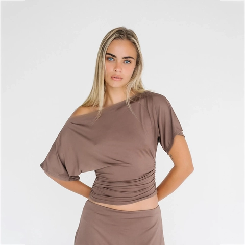 Damen Sexy Ein Schulter Gerafftes T-Shirt Slim Fit Kurzarm Asymmetrisch Sommer Mode Streetwear Daily Wear Top