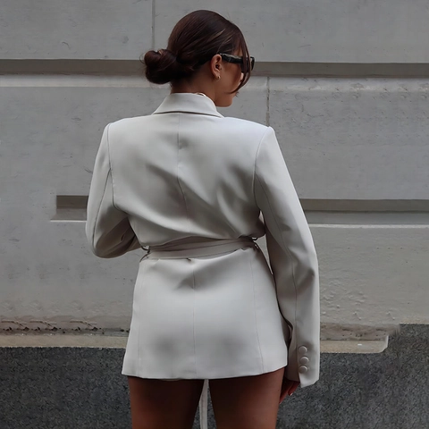 Women Sexy Slim Fit Blazer Dress Long Sleeve Belted Notched Lapel Mini Jacket Dress Splicing Streetwear Fashion Outwear