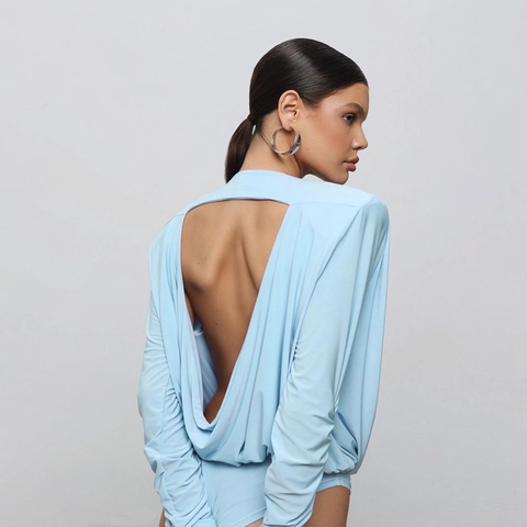 Dames Sexy Rugloos Lange Mouw Bodysuit Geplooid Schoudervullingen Polyester Effen Kleur Mode Clubwear Jumpsuit Top