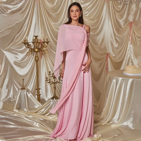 Elegante Einfarbige Maxi Abendkleid Mit Asymmetrischem Schal Hohe Taille Ärmellos Polyester Chiffon Formelles Kleid Damen
