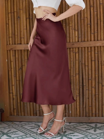 Damen Eleganter Satin Midi Rock Seitenschlitz Hohe Elastische Taille Einfarbig Seidiger A-Linien Rock Für Party Alltag