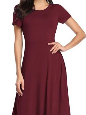 Women's Casual Solid Color Round Neck Short Sleeve A-Line Midi Dress High Waist Pullover Slim Fit Elegant Commuter Dress