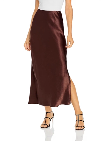 Damen Elegant Hoch Taille Satin Maxi Rock Seite Schlitz Einfarbig A-Linie Lang Rock Für Party Pendeln Büro Alltag