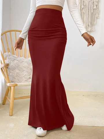 Women's Elegant High Waist Ruched Mermaid Maxi Skirt Slim Fit Hip Hugging Solid Color Side Ruched Long Skirt For Party Daily