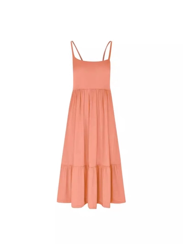 Women Casual Spaghetti Strap Tiered Midi Dress Square Neck Solid Color Sleeveless Tiered Sundress For Summer Beach Vacation