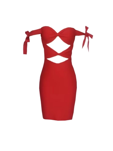 Damen Sexy Rot Mini Kleid Schleife Off-Shoulder Cutout Bodycon Party Nachtclub Bandage Polyester Elasthan Enges Kleid