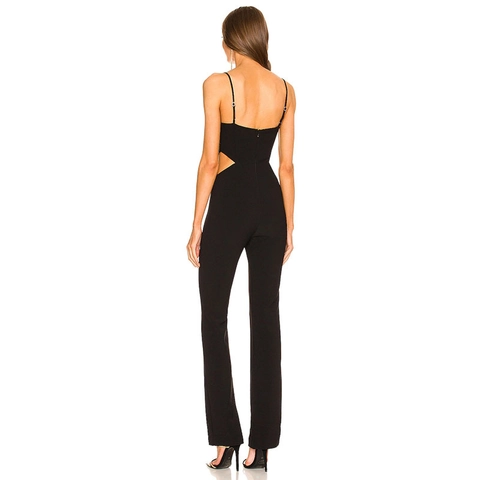 Tuta Intera Sexy con Patchwork in Rete e Intagli per Donna Scollo a V Profondo Senza Schiena Spalline Sottili Aderente Elegante per Feste