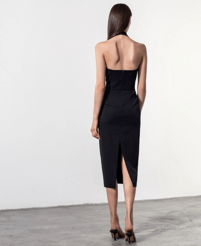 Damen Sexy Neckholder Rückenfrei V-Ausschnitt Midi Kleid Elegant Slim Fit Polyester Spandex Bleistiftkleid Für Party Abend