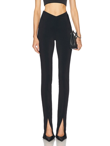 Damen Schwarz Hohe Taille Schlaghose V-Ausschnitt Kreuzbund Vorne Schlitz Saum Slim Fit Elastische Streetwear Hose