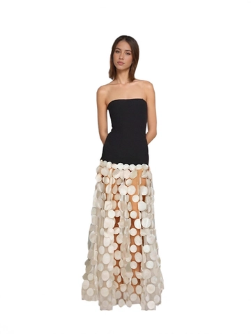 Women Strapless Color Block Lace Flower Maxi Dress Elegant Slim Bandage Mesh Patchwork Evening Party Dress