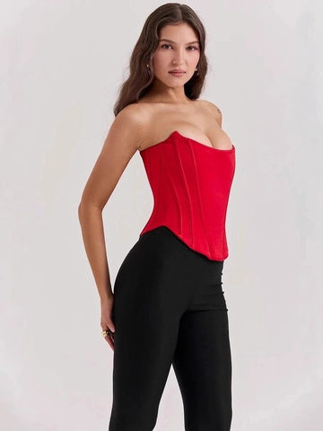 Top Corsetto Sexy Senza Schiena con Lacci per Donna Estivo Senza Spalline con Stecche Bustier Party Clubwear Orlo a Punta Tinta Unita
