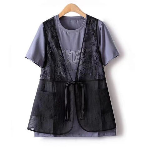 Damen Vintage Spitze Patchwork Weste Zweiteiler Ärmellos V Ausschnitt Chinesischer Stil Bestickte Weste Blumen Netz Sommer Top