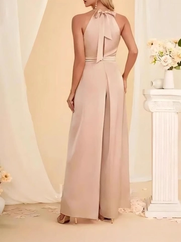 Damen Satin Neckholder Jumpsuit Elegant Gefaltet Hohe Taille Weites Bein Romper Party Abend Formelles Einteiler Ärmellos