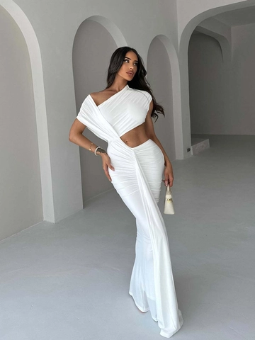 Damen Ein Schulter Ausschnitt Gerafftes Maxikleid Elegant Ärmellos Rückenfrei Meerjungfrau Abendparty Bodycon Langes Kleid