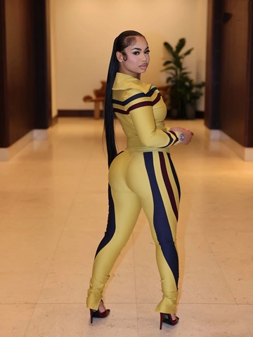 Women's 2026 Summer Fashion Sporty Tracksuit Set Zipper Long Sleeve Jacket And Slim Pants Color Block Stripe Patchwork Outfit