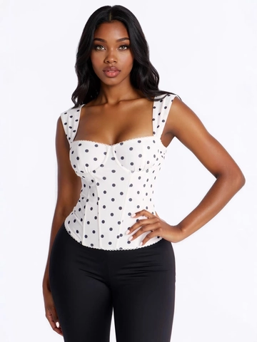 Women Vintage Polka Dot Corset Top Fishbone Boning Slim Fit Camisole Tank Top Lace Trim Sexy Bustier For Summer Daily