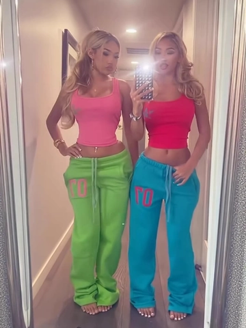 Γυναικείο Casual Αθλητικό Σετ 2 Τεμαχίων Crop Tank Top με Αστέρια και Φαρδύ Παντελόνι με Κορδόνι Y2K Streetwear Outfits
