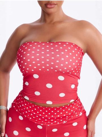 Damen Sexy Polka Dot Zwei-Teiler Shorts Set Bandeau Rückenfrei Slim Fit Sommer Freizeit Outfits Polyester Mode Spleißen
