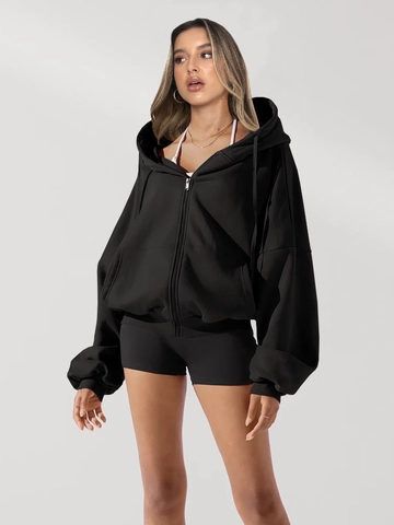 Women Oversized Zip Up Hoodie Casual Solid Color Long Sleeve Loose Sweatshirt With Pockets Fashion Streetwear Jacket Top