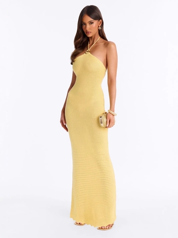 Sexy Strick Neckholder Maxi Kleid Für Damen Ausschnitt Rückenfrei Schmale Passform Einfarbig Ärmellos Elegant Langes Strandkleid