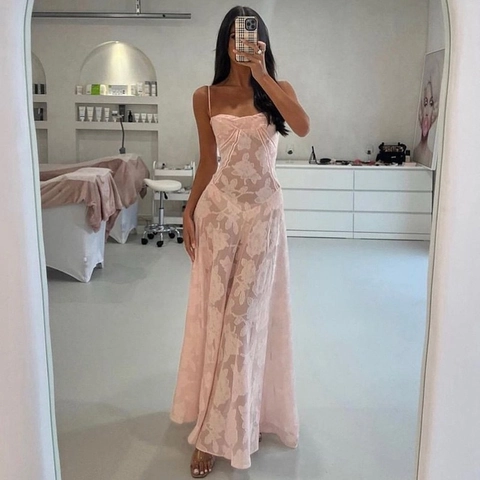 Elegantes Damen Blumen Jacquard Maxikleid Schulterfrei Rückenfrei Ärmellos Hochzeit Party Abend Sommerurlaub Abendkleid