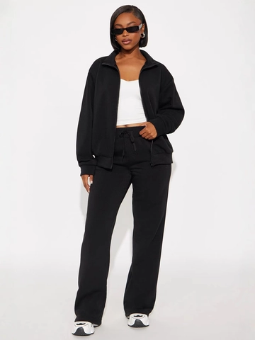 Women Casual Two Piece Tracksuit Set Zipper Stand Collar Jacket And High Waist Wide Leg Long Pants Solid Color Fall Winter Lounge Wear
