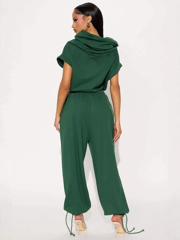 Conjunto Casual para Mujer Manga Corta Cuello Hamaca Sudadera Corta Con Capucha Y Pantalón Deportivo de Cintura Alta Cordón Streetwear