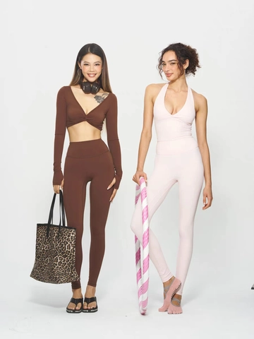 Set di Abbigliamento da Yoga da Donna Alta Elasticità Traspirante Crop Top a Maniche Lunghe e Leggings a Vita Alta Fitness