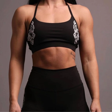 Women's Anti-Shock Quick-Dry Sports Bra High Stretch Nylon Workout Yoga Top With Removable Pads Wolf Head Print